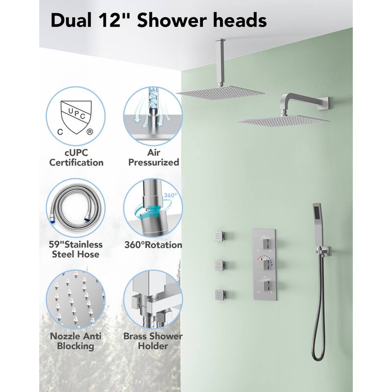EVERSTEIN Dual Shower System 12" Rain Shower Head with High Pressure Handheld Sprays
