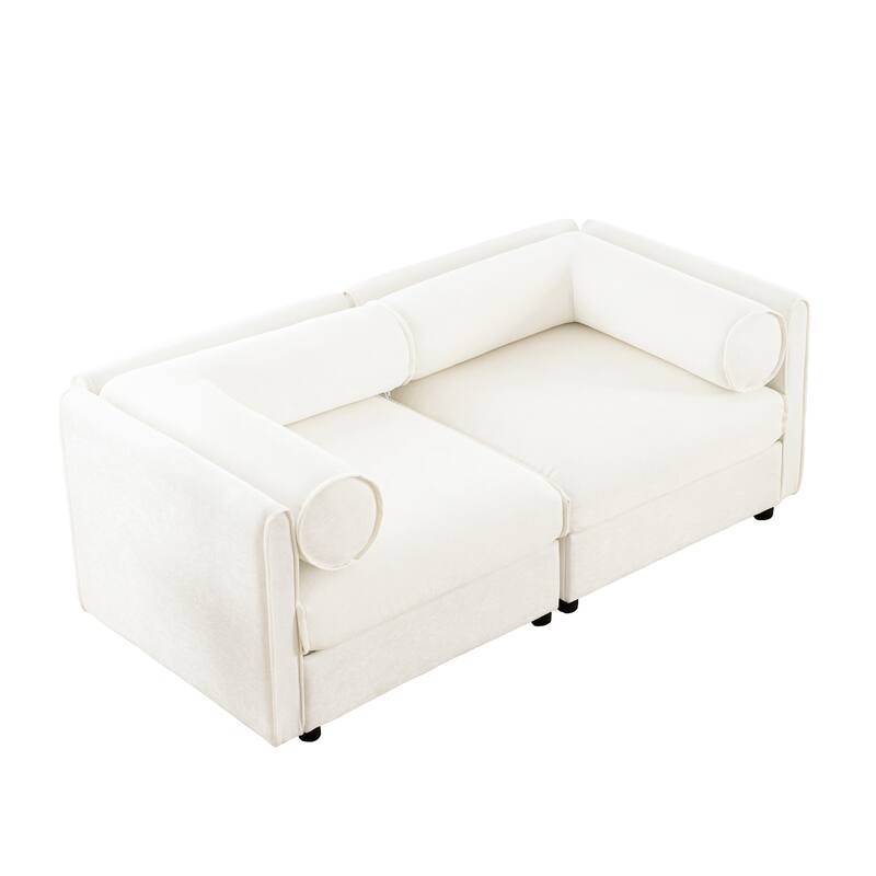 Modern Chenille 6-Seater Sofa with Ottoman Storage, Hidden Storage, Cylindrical Cushioned Arms and Backrest