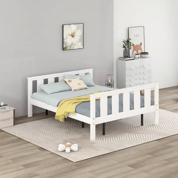 slide 2 of 16, Queen Size Classic Modern Design Wood Platform Bed Bed Frame with Footboard and Headboard White