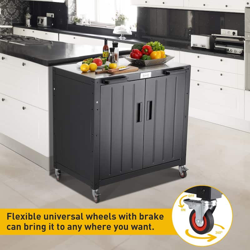 Feasto KT2435C 304 Stainless Steel Table Food Prep Grill Cart Table with Storage Cabinet
