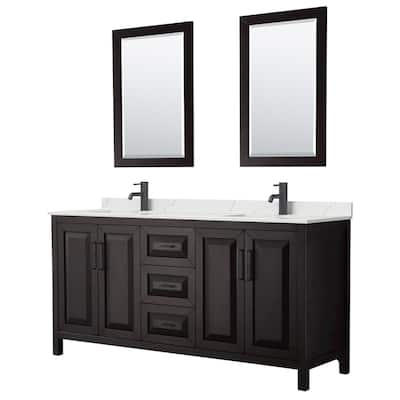 Daria 72-inch Double Vanity, Single Hole Quartz Top, 24-inch Mirrors
