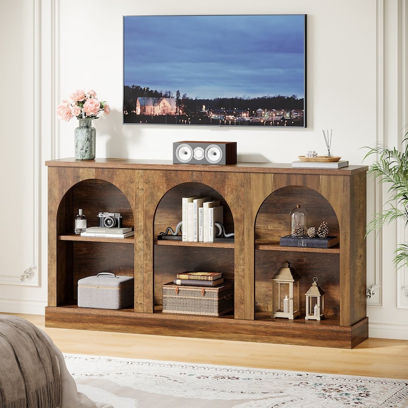 TV Stand for 55/60/65 Inch TV, Farmhouse Country Entertainment Center - Rustic Brown