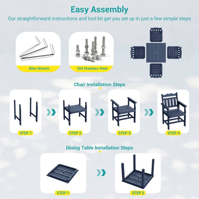 HIPS Outdoor Dining Set All-weather Patio Table and Chairs(Set of 5)