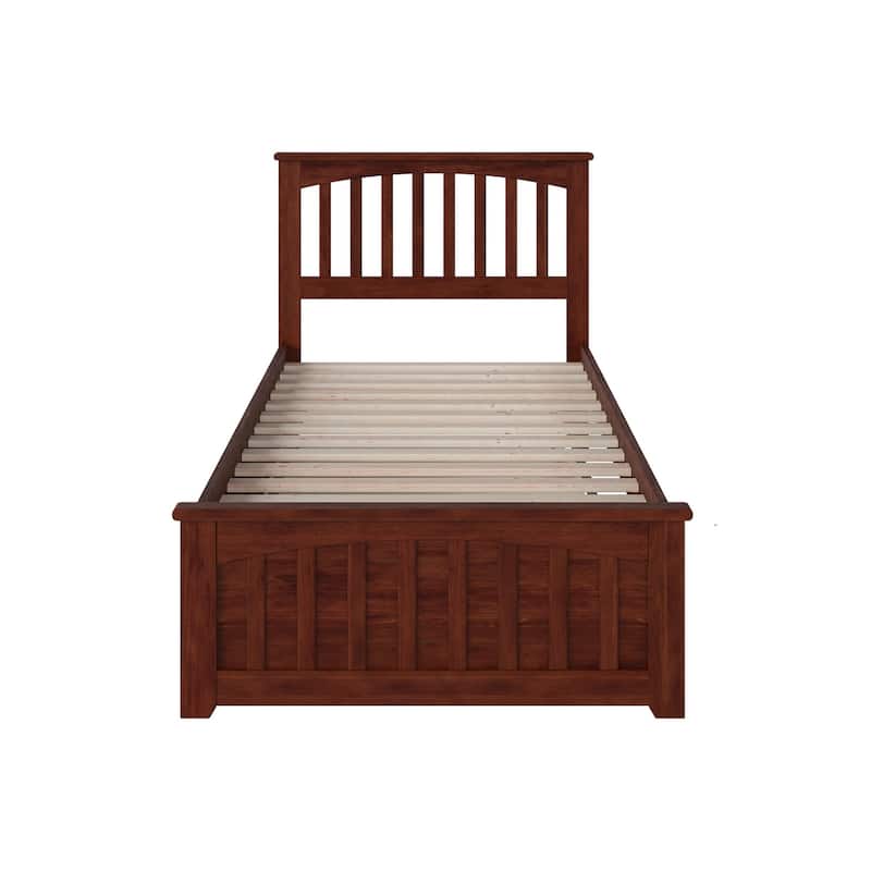 Mission Wood Platform Bed with Matching Footboard and Twin XL Trundle