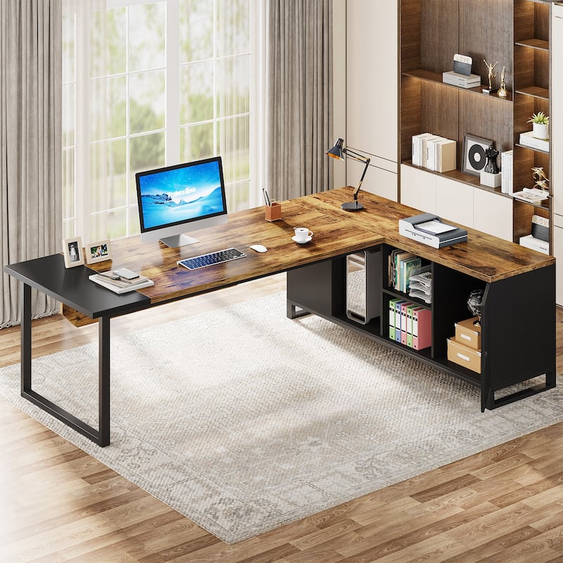 70.8" Executive Desk with 55" File Cabinet, Modern L Shaped Computer Desk with Storage Shelves and Cabinet