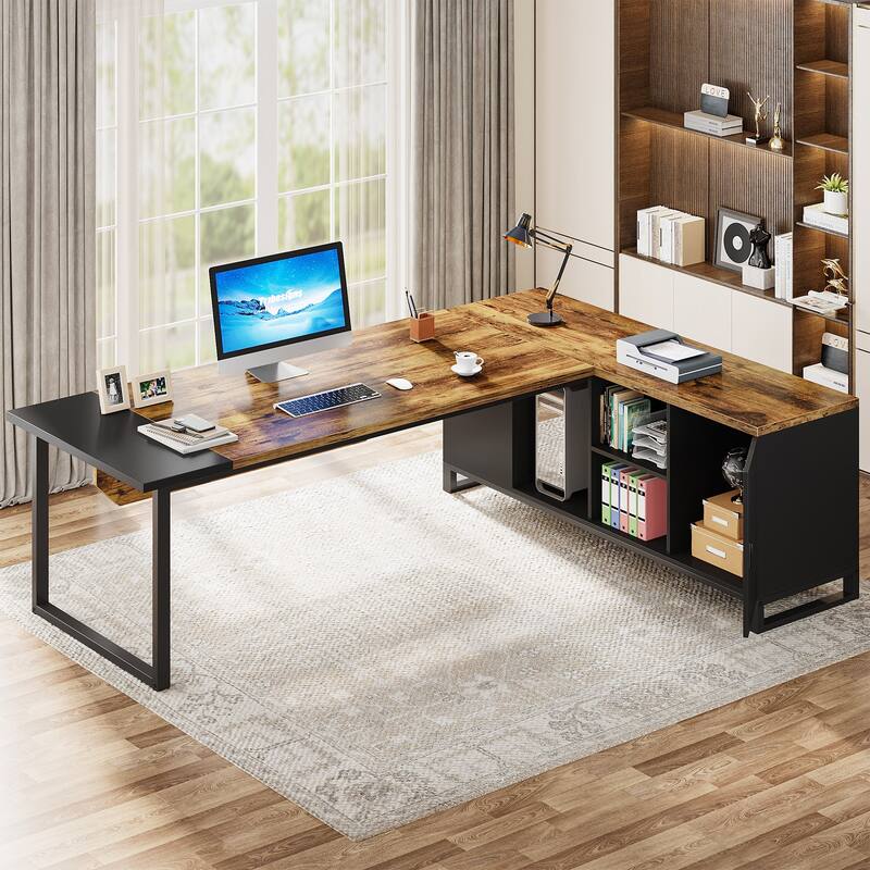 Executive Desk and File Storage Cabinet Set, L-Shaped Computer Desk for Home Office