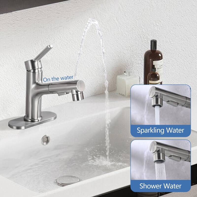 Topcraft Single Handle Pull-Out Bathroom Faucet with Pop-Up Drainer