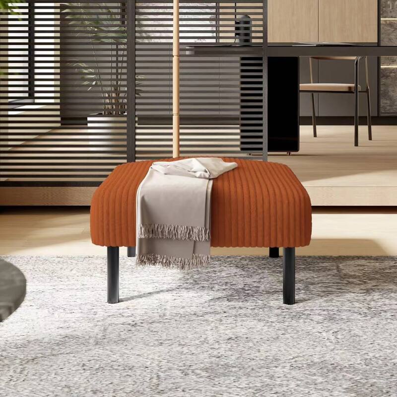 Small Ottoman Footstool with Legs, Corduroy Fabric Ottoman Foot Stool with Soft Padded seat