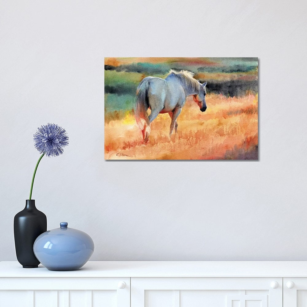iCanvas "White Horse In Golden Fields" by Watercolor Luv Canvas Print