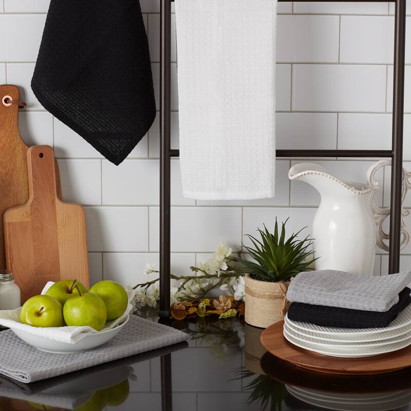 DII Black Recycled Cotton Waffle Dishtowel (Set of 6)