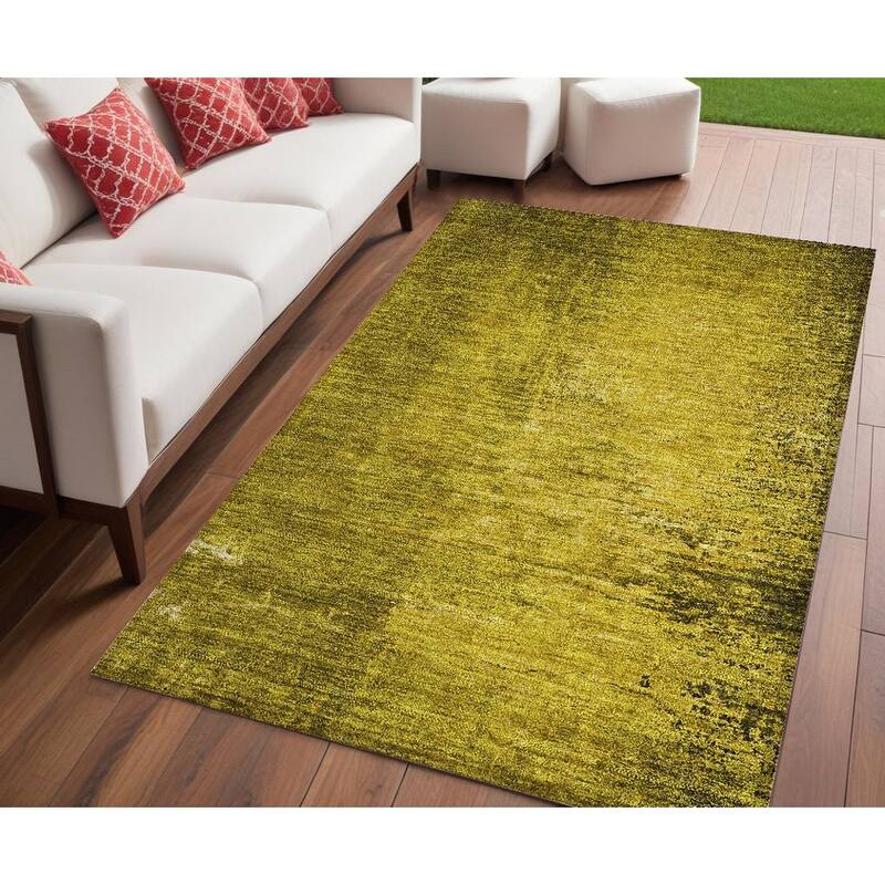 Dax Artistic Abstract Weather Resistant Blended Style Outdoor Rug - 5' X 8' - Gold