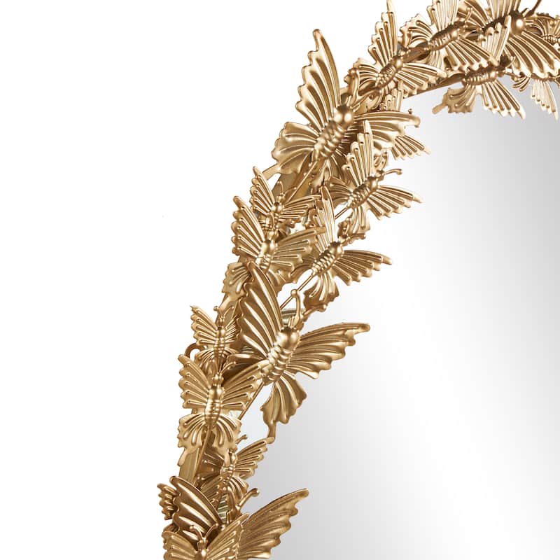 Metal Butterfly Oval 3D Wall Mirror - Gold - Roche River Decor - 5"Wx19"Lx33"H