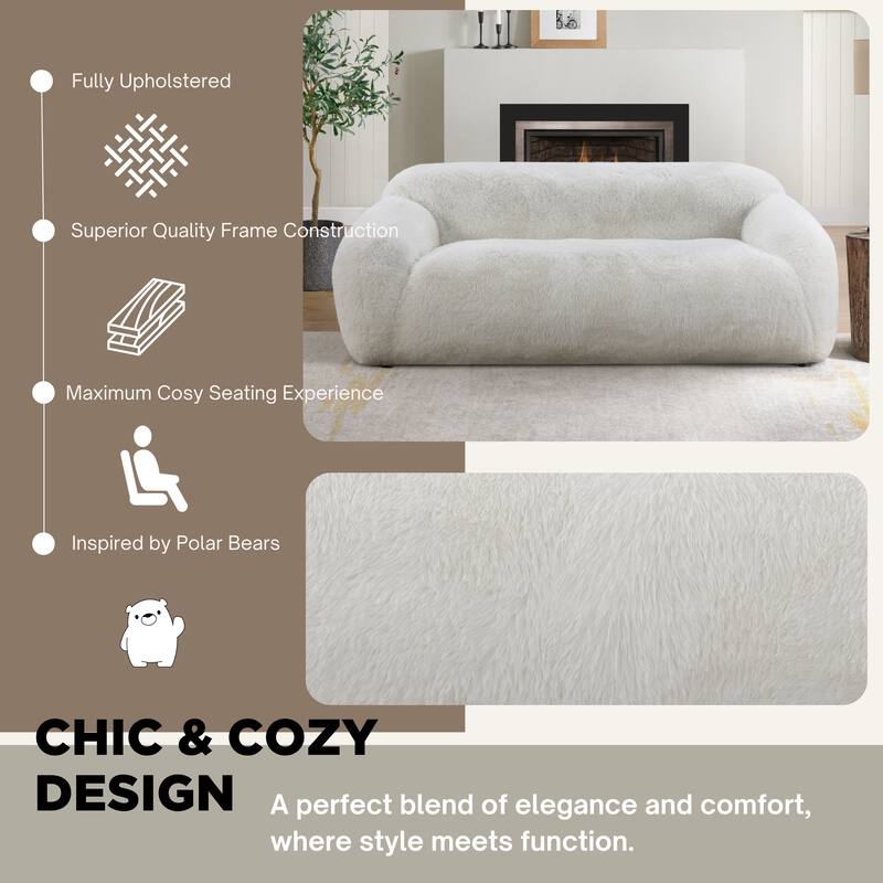 Roundhill Furniture Adell Polar Bear Faux Fur Upholstered Sofa