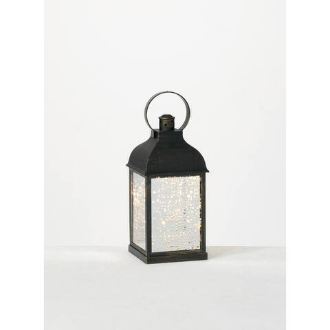 10.5" Black Speckled Lantern with LED Pillar Candle