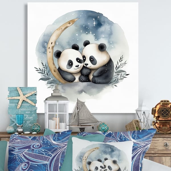 slide 2 of 5, Designart "Watercolor Baby Pandas I" Animals Panda Metal Wall Art