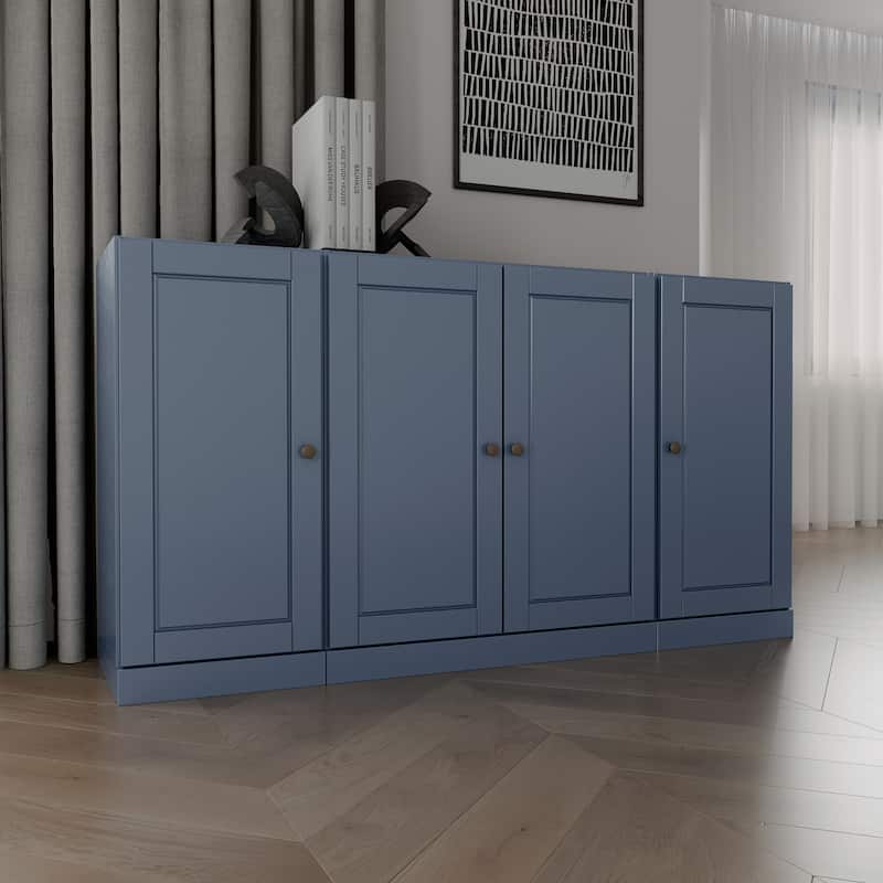 100% Solid Wood 65" Sideboard with Clear, Frosted Glass or Solid Wood Doors by Palace Imports - Antique Blue - Solid