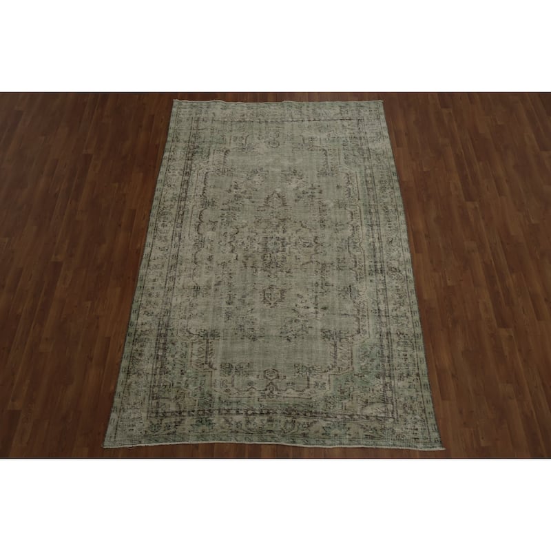 Hand Knotted Oriental 100% Wool Carpet Transitional Floral Green Anatolian Area Rug - 9' 0'' X 5' 11''