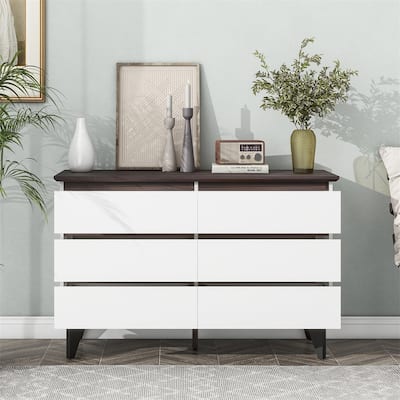 6-Drawer Double Dresser w/ Wide Drawers for Bedroom,Wood Storage Chest