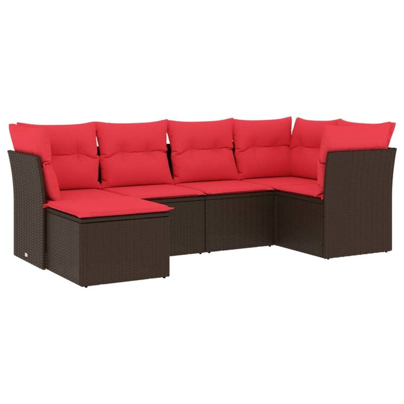 vidaXL 6/7 Piece Patio Sofa Set with Cushions Black/Brown/Gray Poly Rattan - 21.7 x 24.4 x 27.2