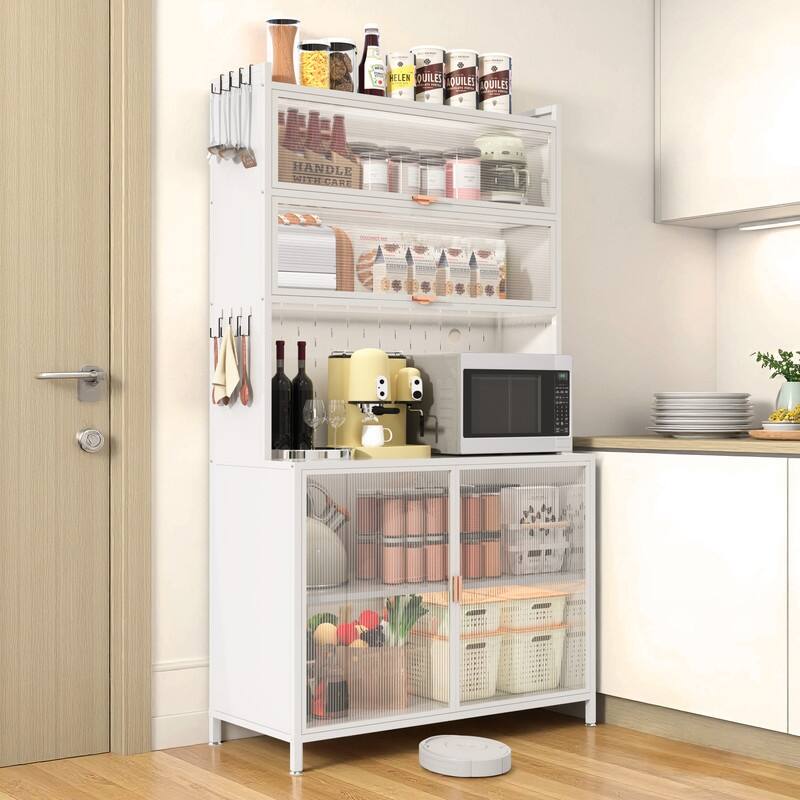 73" Tall 6-Tier Flip-Door Pantry Cabinet with Pegboard, Anti-Tip Design - Versatile Storage for Kitchen, Living Room & More