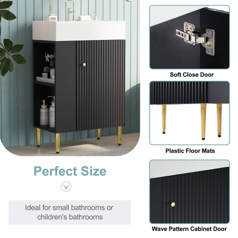 21.6" Bathroom Vanity Cabinet with Large Storage, Soft-Close Doors, Waterproof MDF Construction(Sink Not Included)