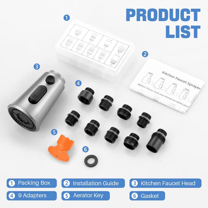 WOWOW Pull Down Kitchen Faucet Spray Head with 9 Adapters Kit