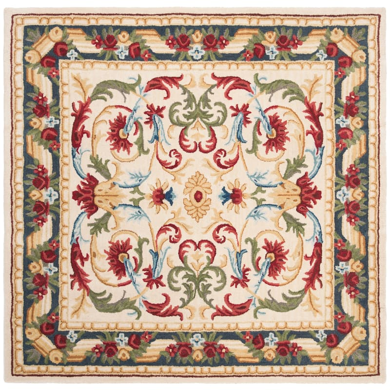 SAFAVIEH Handmade Blossom Derren Modern Floral Wool Rug - 6' Square - Ivory/Green