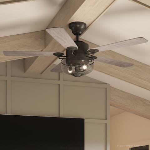 Luxury Vintage Indoor Ceiling Fan, 20"H x 54"W, with Modern Farmhouse Style, Olde Iron Finish, by Urban Ambiance - 54 Inches