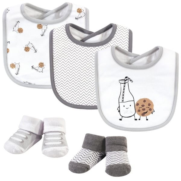 slide 1 of 1, Hudson Baby Infant Cotton Bib and Sock Set 5pk, Milk And Cookies, One Size - Milk And Cookies - One Size One Size - Milk And Cookies
