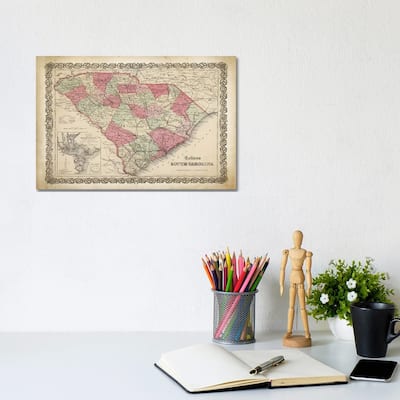 iCanvas "South Carolina Map, 1865" by PatentPrintStore Canvas Print
