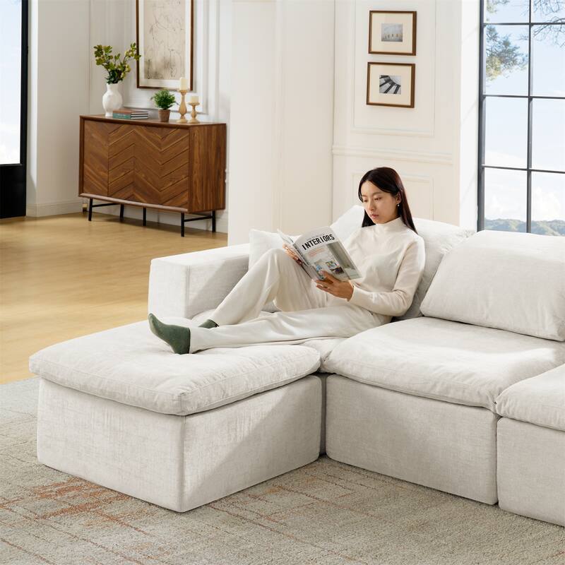143" Chenille U-Shaped Modular Sectional Sofa with Comfy Chaise, Deep-Seat Design, No Assembly Required