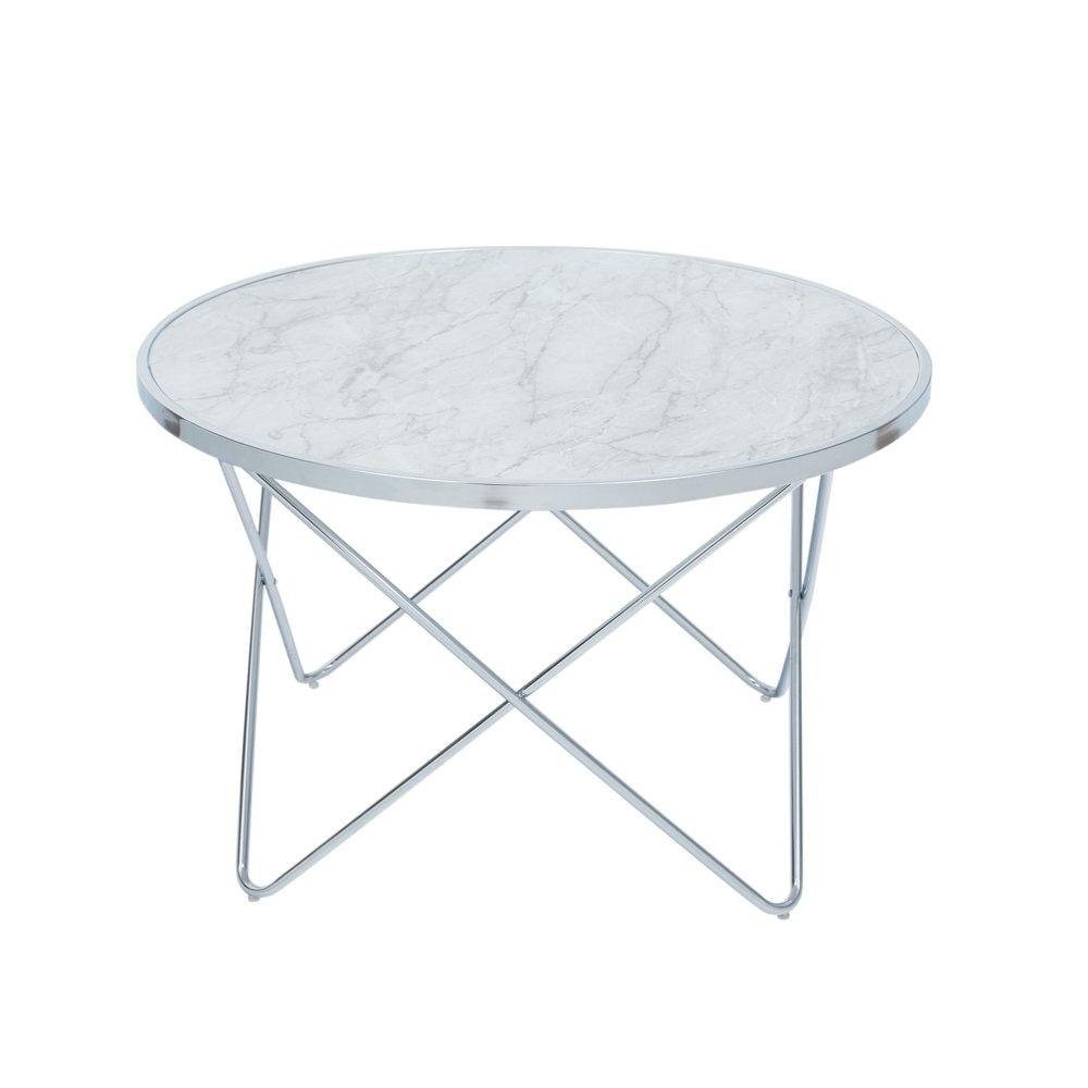 EPOWP Margo Small Round Faux White Carrara Marble Coffee Table, White