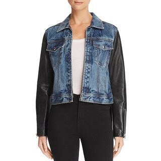 Rag Bone Womens Nico Jean Jacket Denim Faux Leather Indigo Overstock 32071387