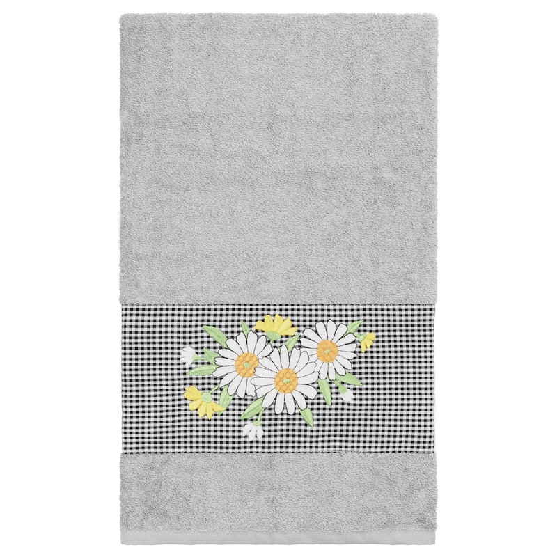 Authentic Hotel and Spa 100% Turkish Cotton Daisy Embellished Bath Towel - Light Gray