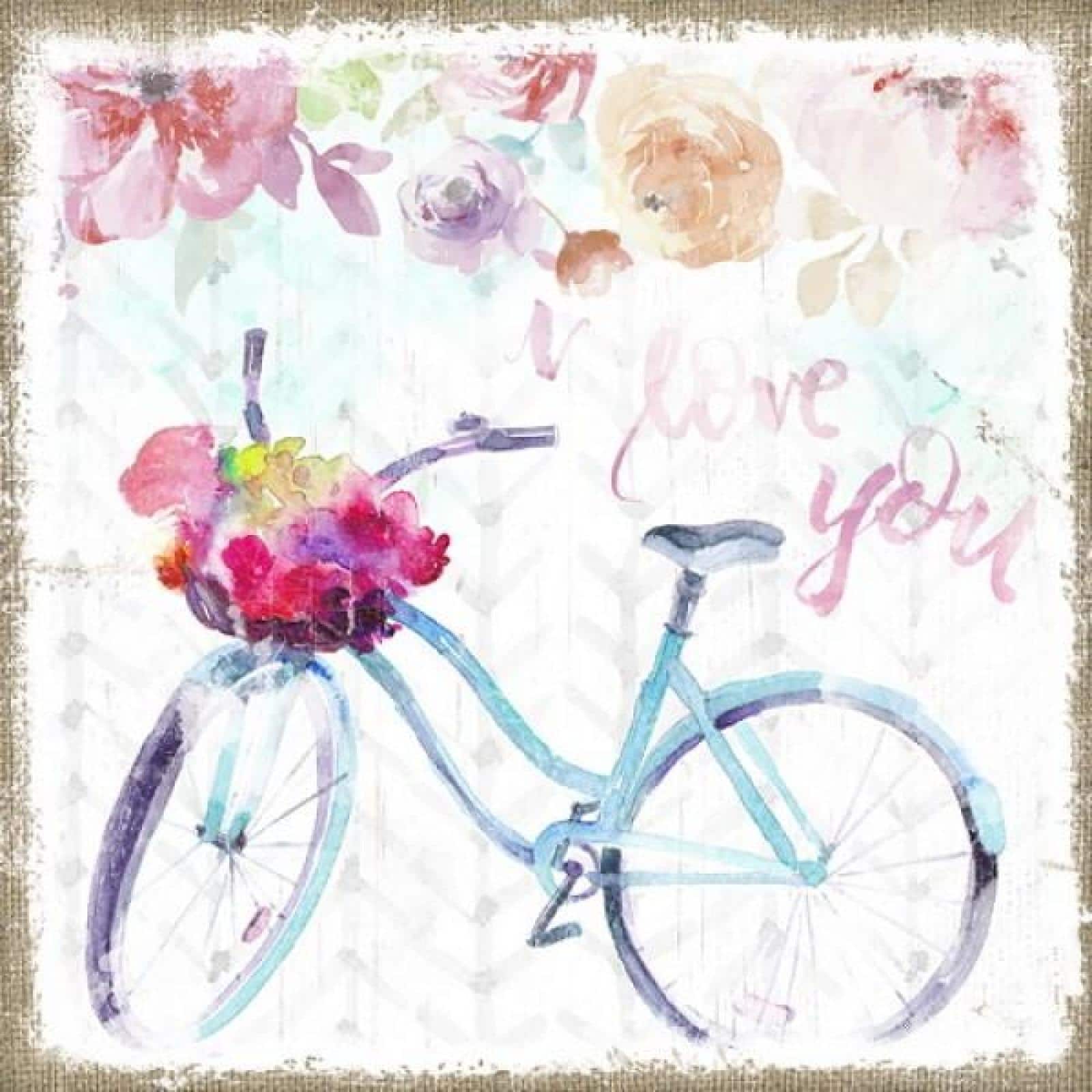 Bicycle And Flowers With Love You Text Unframed Print Wall Decor - Bed ...