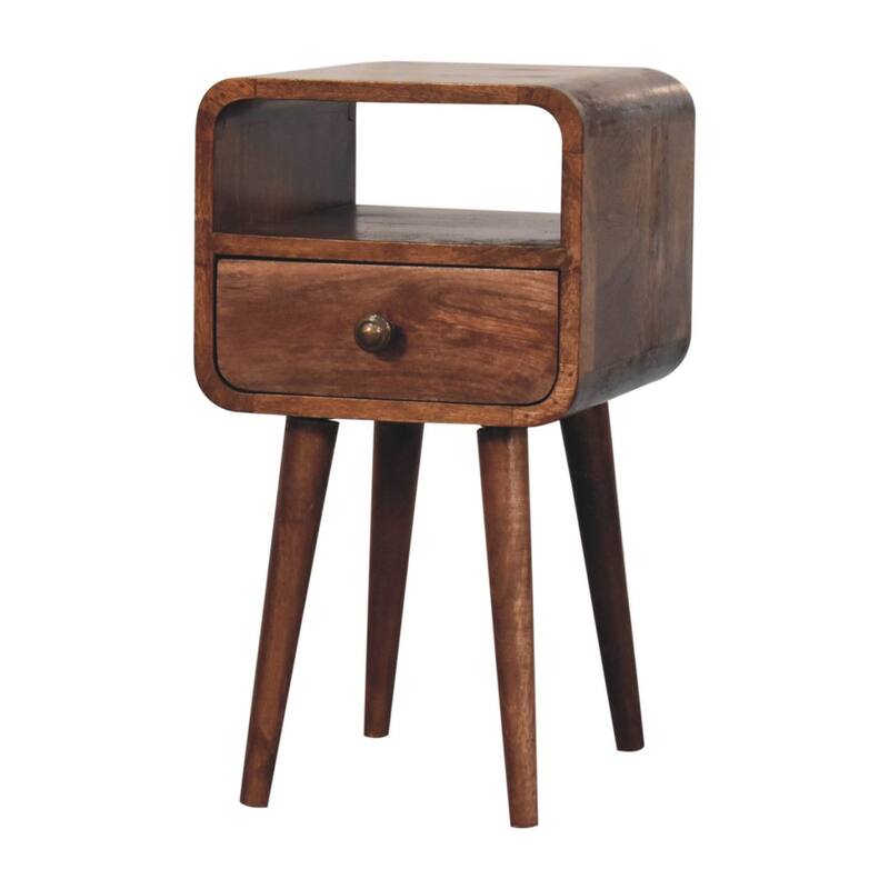 Mini Honey Caramel Curved Nightstand with Open Slot