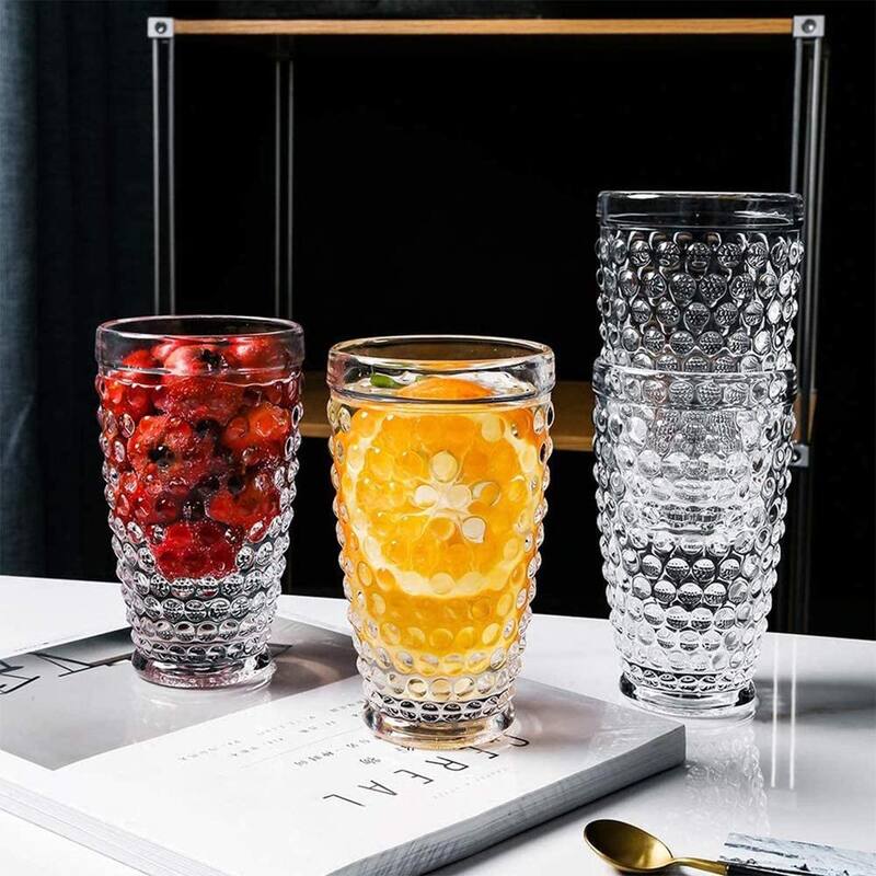 Set of 6 Hobnail Highball Glasses 13.32oz Clear Glass Vintage Drinking Glasses for Drinks - 3.35"W x 5.90" H