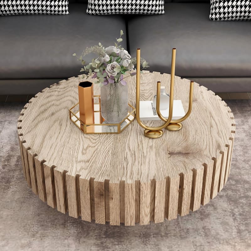 31.4" Modern Round Coffee Table – Minimalist Design with Natural Wood Grain, Sturdy Construction for Living Rooms, Studies.