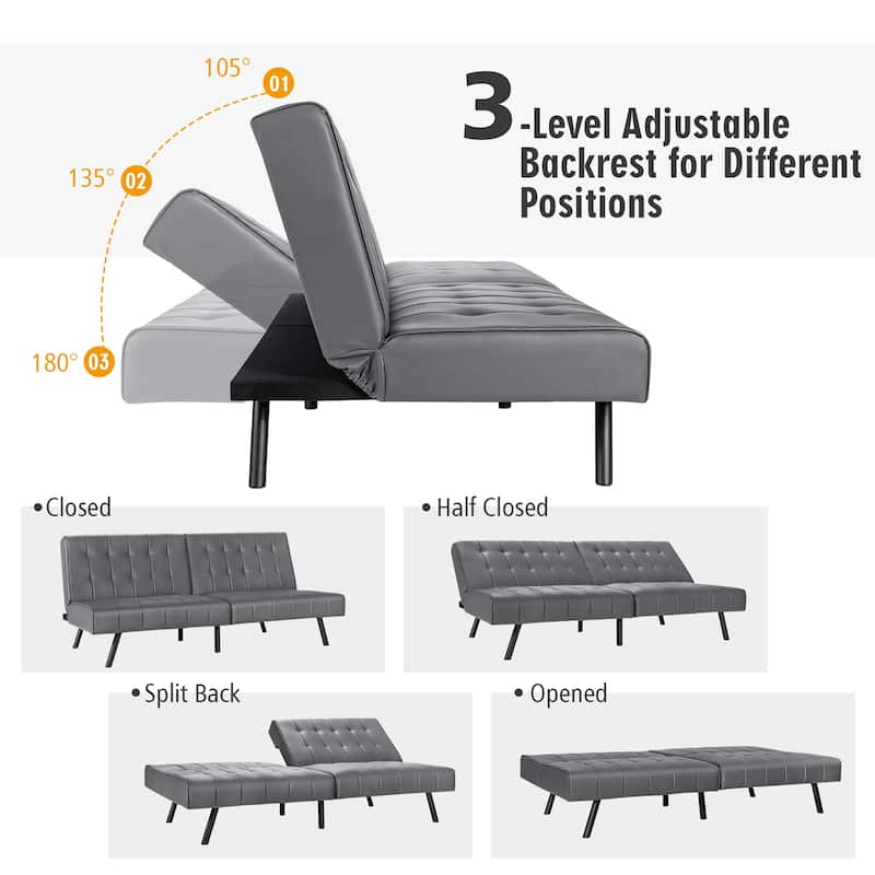 Costway Futon Sofa Bed PU Leather Convertible Folding Couch Sleeper - 70'' x 33.5'' x 32.5''