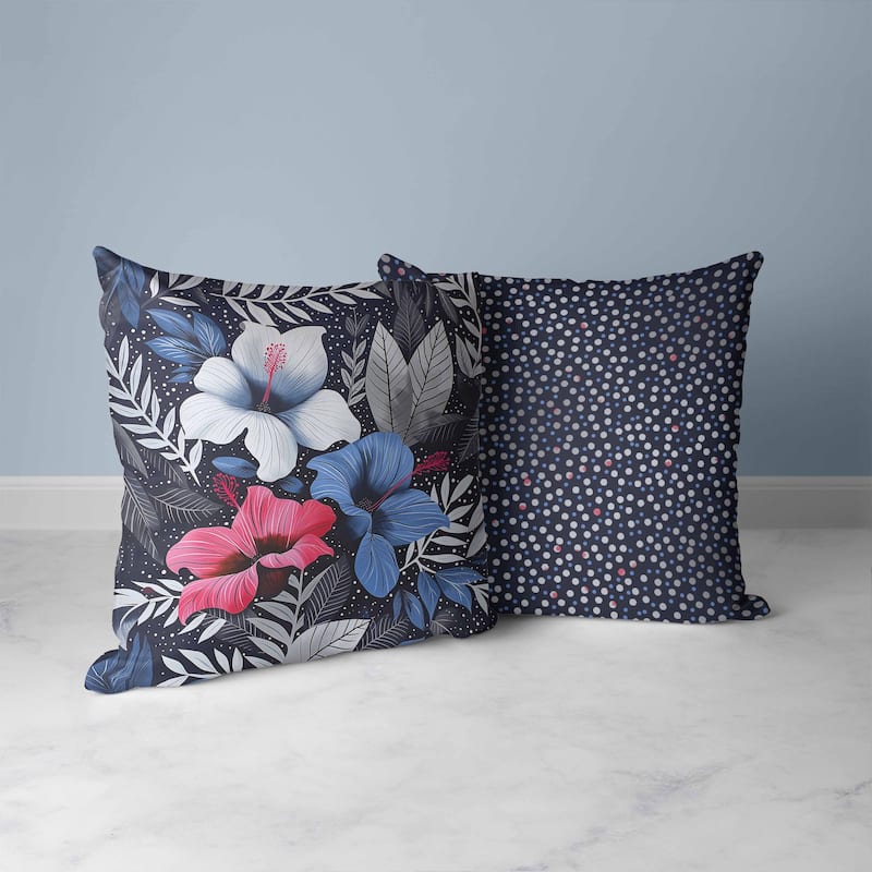 Floral Dots Faux Suede Reversible Throw Pillow Blue and Gray
