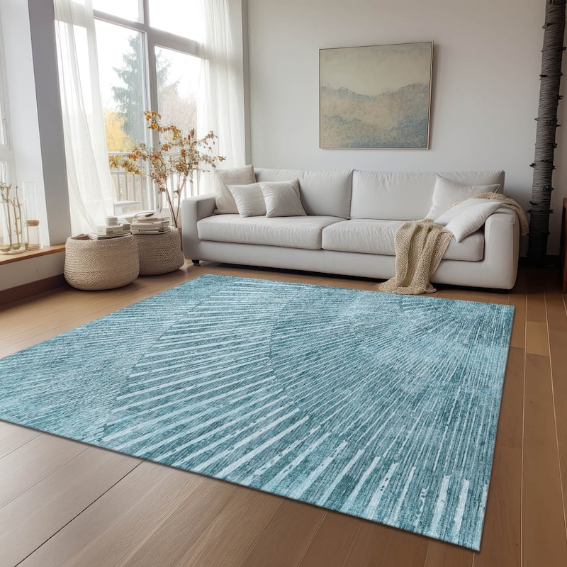 Machine Washable Indoor/ Outdoor Modern Fan Chantille ARug