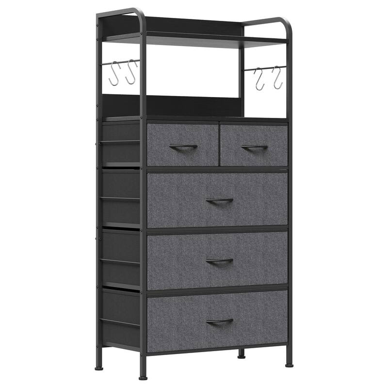 5 Dresser Drawers for Bedroom with Shelves - Grey