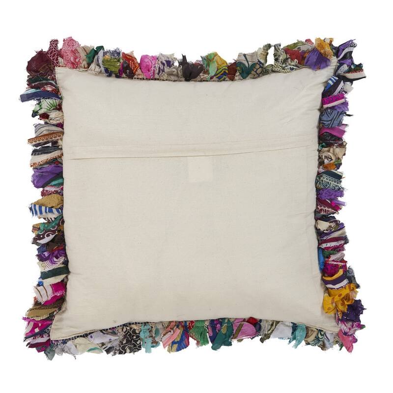 HomeRoots 26" X 26" Blue and Red Weave Zippered Pillow With Fringe