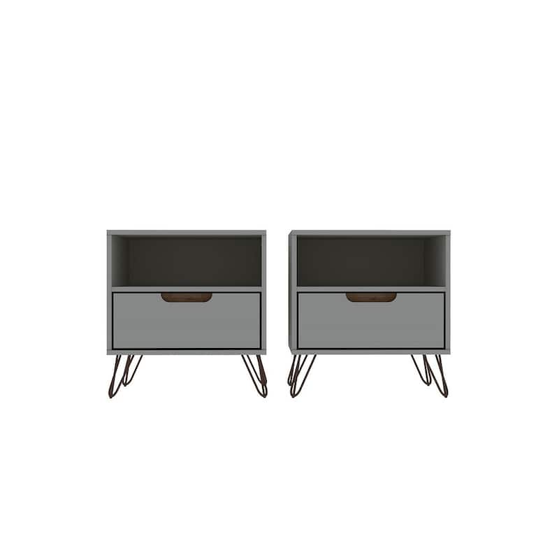 Manhattan Comfort Rockefeller 1-Drawer Nightstand (Set of 2) - Off White and Nature