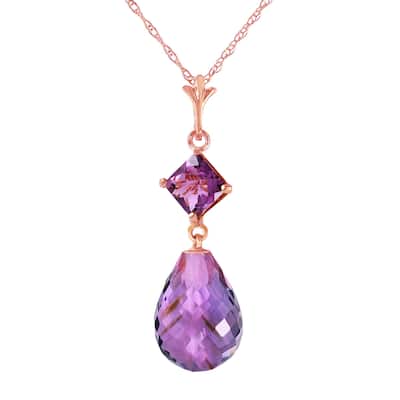 5.5 Carat 14K Solid Gold Misted Petals Amethyst Gemstone Necklace