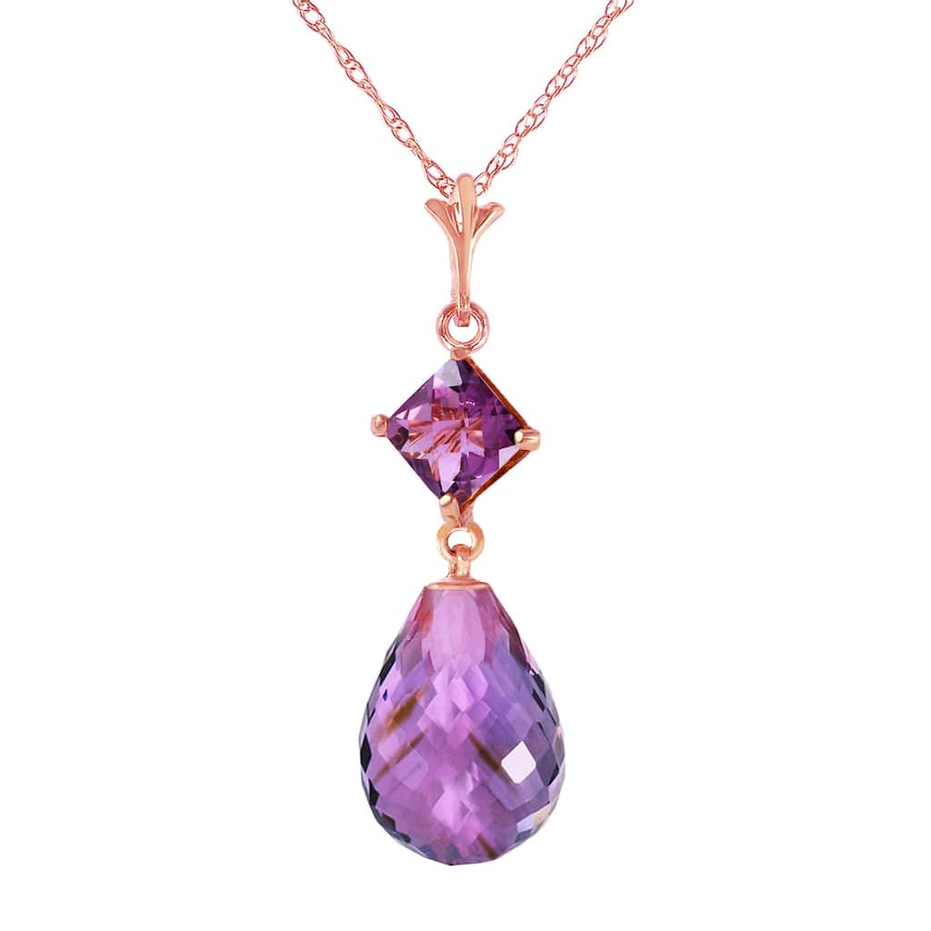 5.5 Carat 14K Solid Gold Misted Petals Amethyst Gemstone Necklace