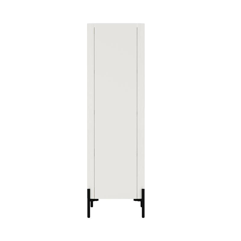 Manhattan Comfort Modern Abbey Décor Ribbed Tempered Glass Cabinet with Adjustable Shelves in White