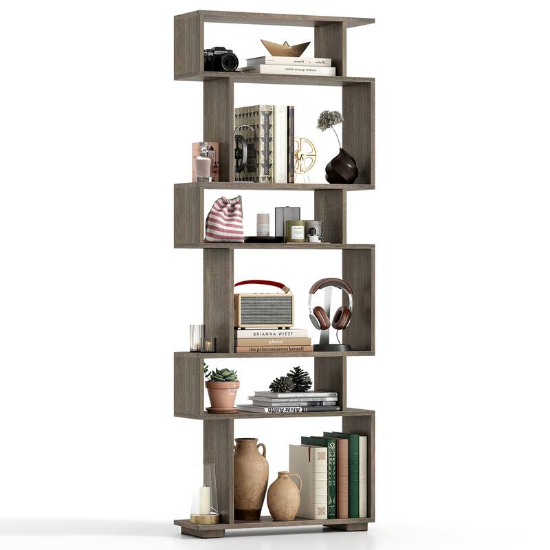 Gymax Set of 2 6-tier Storage Bookshelf w/Anti-toppling Kits