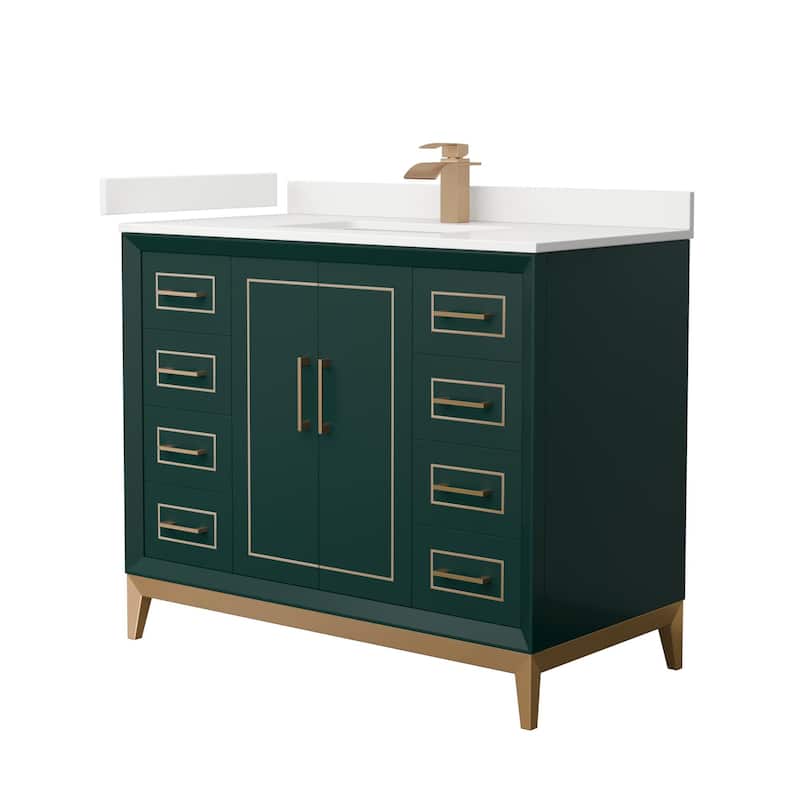 Wyndham Collection WCH515142S-QTZ-UNSMXX Marlena 42" Free Standing - Green / White Quartz Top / Satin Bronze Hardware