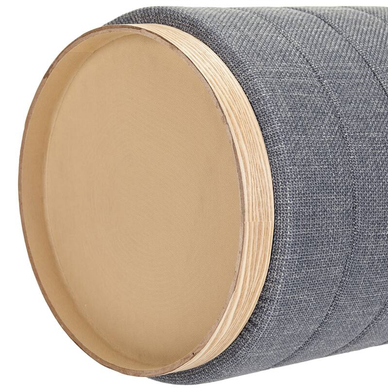 Modern Cylinder Ottoman with Hidden Storage Linen Upholstery Seat